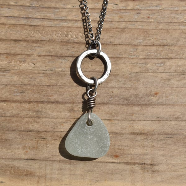 Sea Glass and Recycled Sterling Silver Necklace, White Scottish Sea Glass