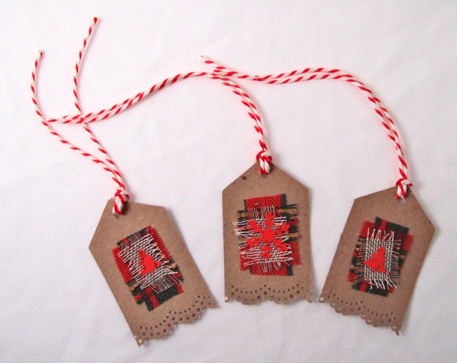 Christmas Tartan Gift Tags 3pk,Handmade Xmas MessageTags,