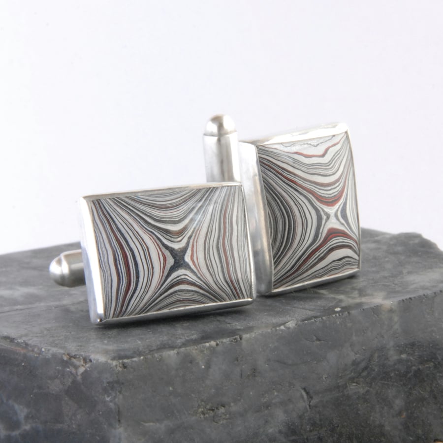 Monochrome fordite and sterling silver cufflinks