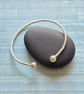 Sterling Silver 925 Textured Open Cuff Bangle Bracelet for Women with Ball Ends 