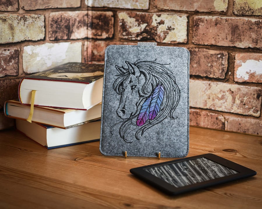 Fantasy tribal horse embroidered felt kindle ereader ebook sleeve case