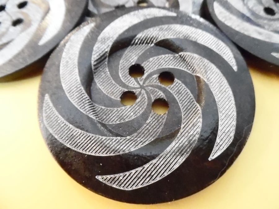 6cm Raised Edge  Dark Brown Patterned Large Wood  Buttons SPIRAL pattern