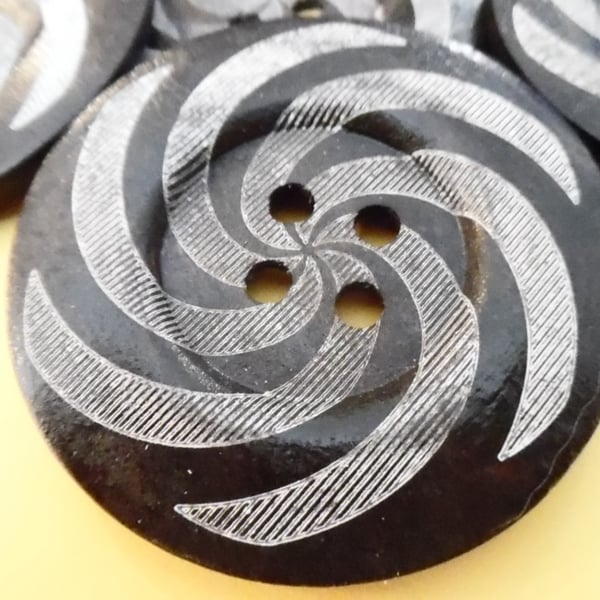 6cm Raised Edge  Dark Brown Patterned Large Wood  Buttons SPIRAL pattern