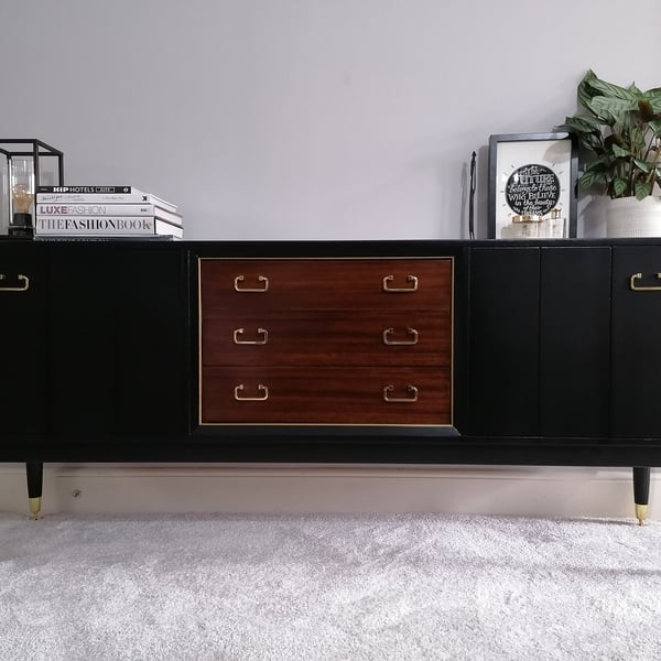 Sideboard upcycled painted black gold walnut mid century furniture for new home