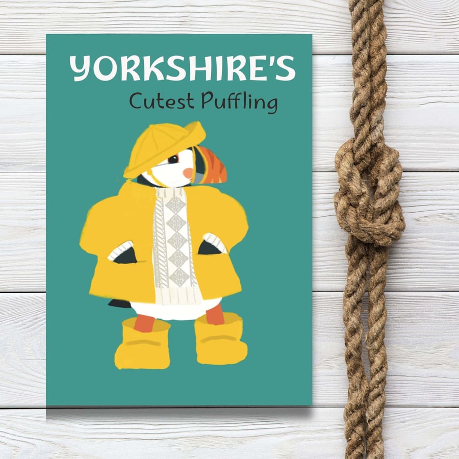 Greeting card for child - cute puffin card illustration