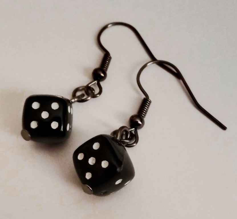 Black Gunmetal Dice Earrings