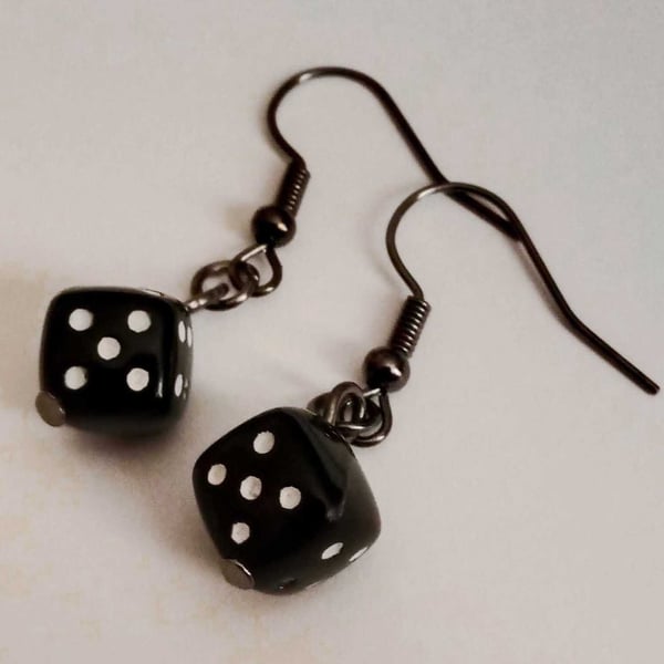 Black Gunmetal Dice Earrings
