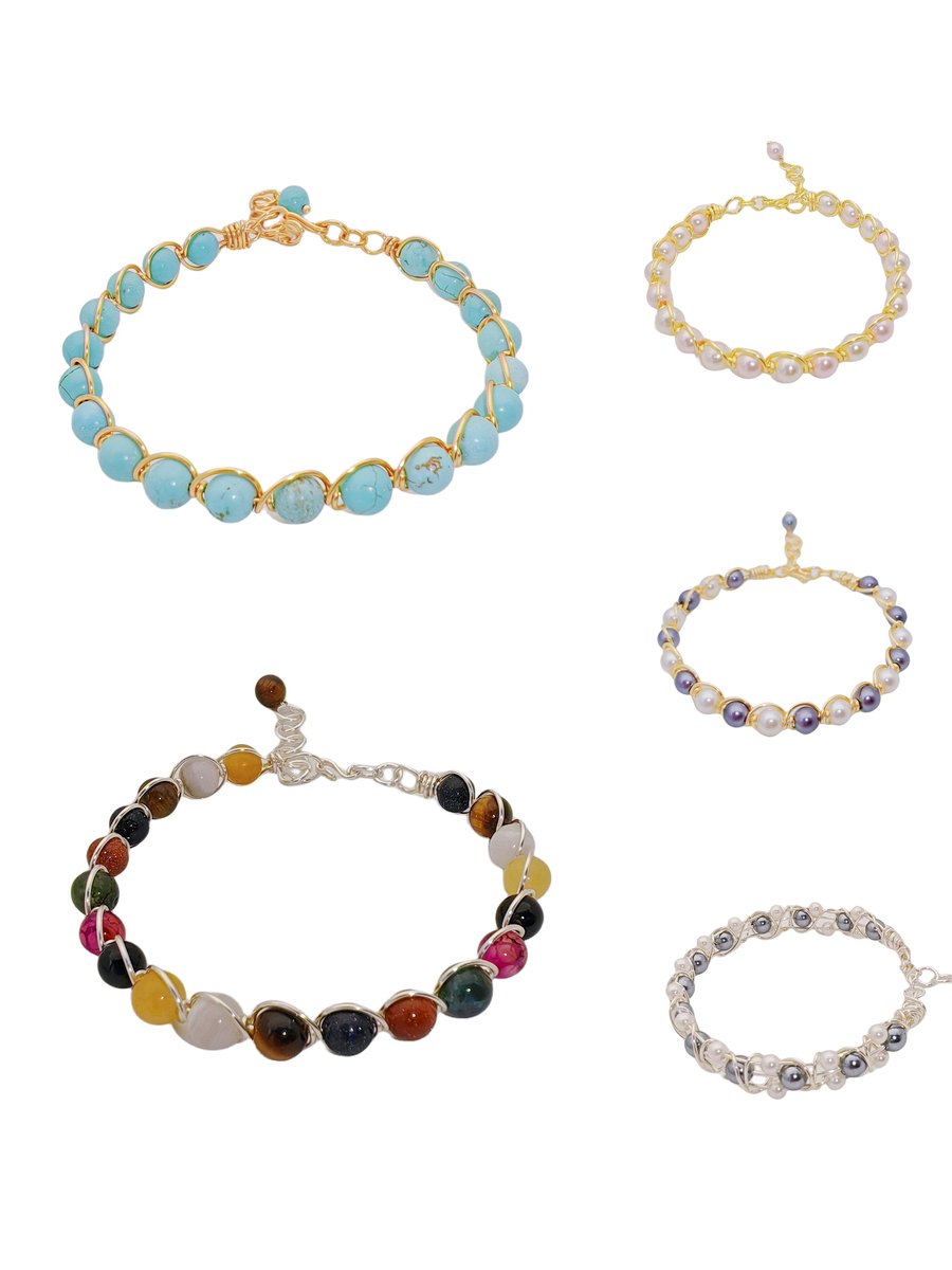Wire Semi Precious Stone Bracelets- Beaded Bracelets- Women Bracelets-Girl Brace