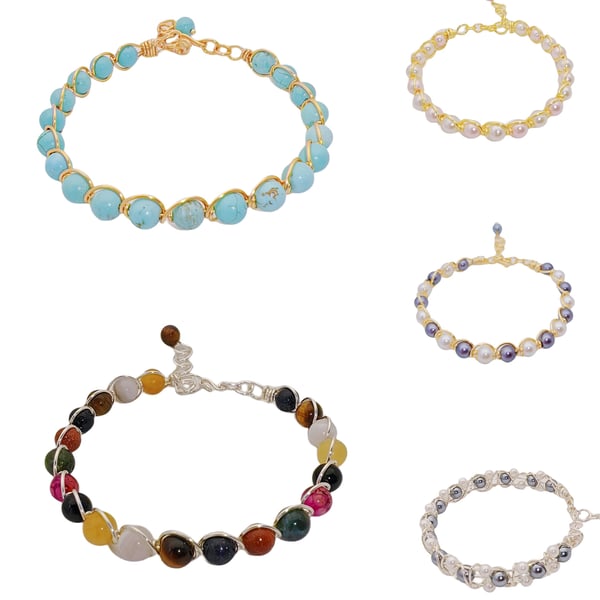 Wire Semi Precious Stone Bracelets- Beaded Bracelets- Women Bracelets-Girl Brace
