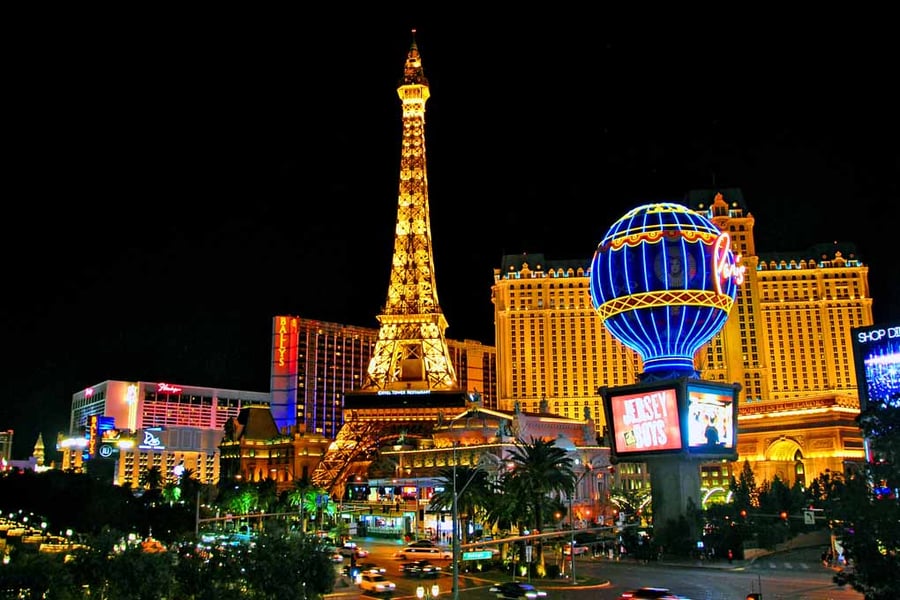 Las Vegas Skyline Cityscape At Night America 18"x12" Print