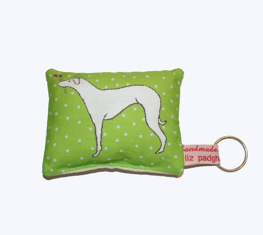 Whippet dog Handmade Mini Green Lavender Cushion Keyring - FREE P&P IN UK