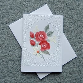 roses, floral hand painted blank greetings card ( ref F 123)