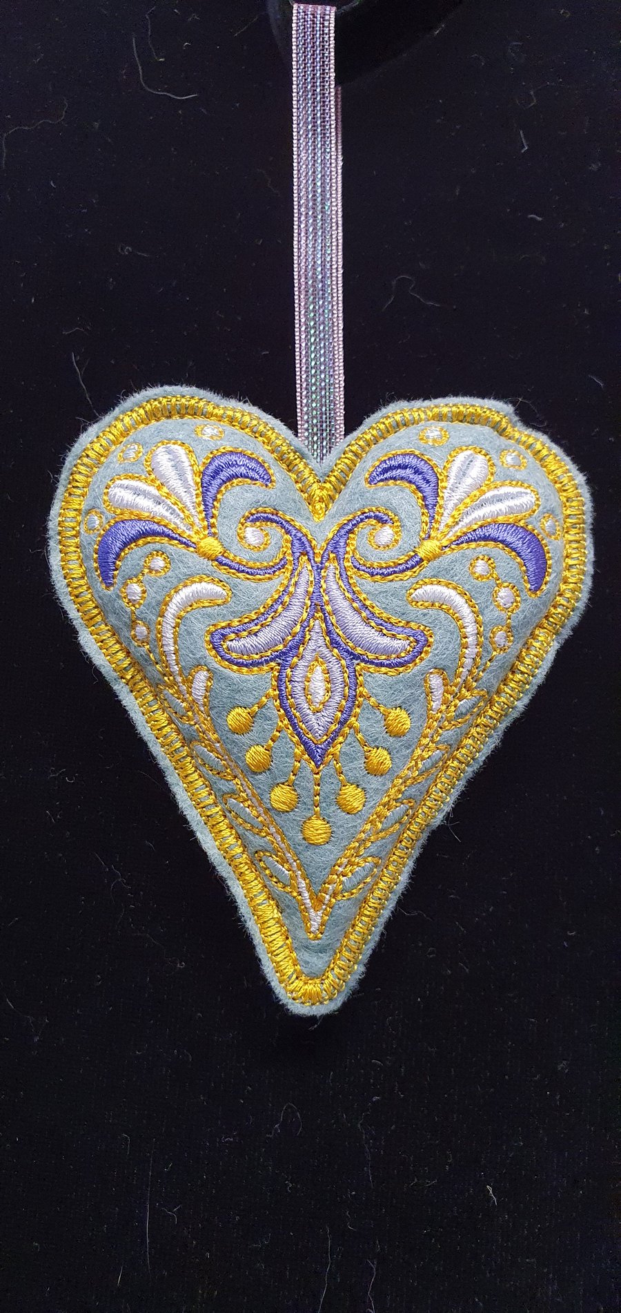 Christmas Embroidered felt decorations. Jade.