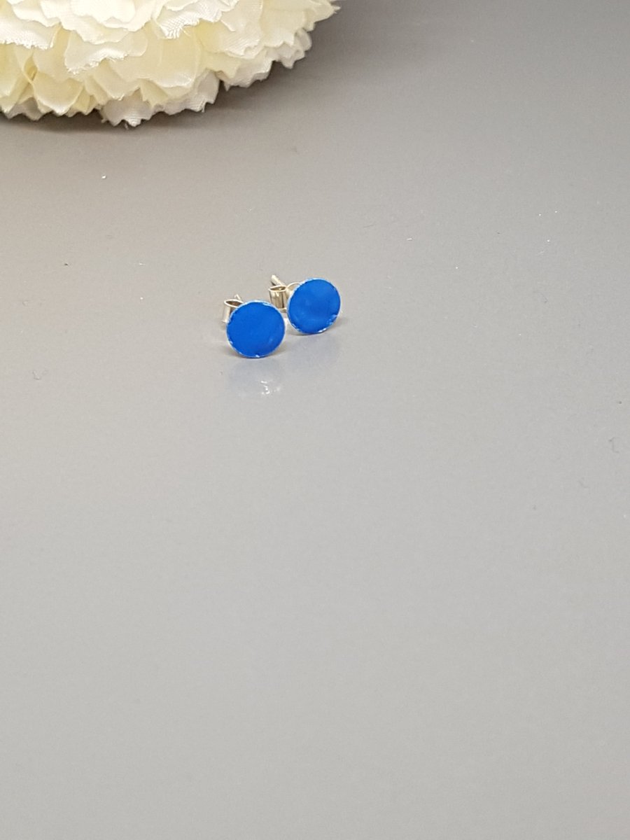 Tiny Sterling Silver Rainbow Stud Earrings - Blue