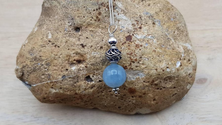 Small minimalist Aquamarine pendant necklace. March Birthstone