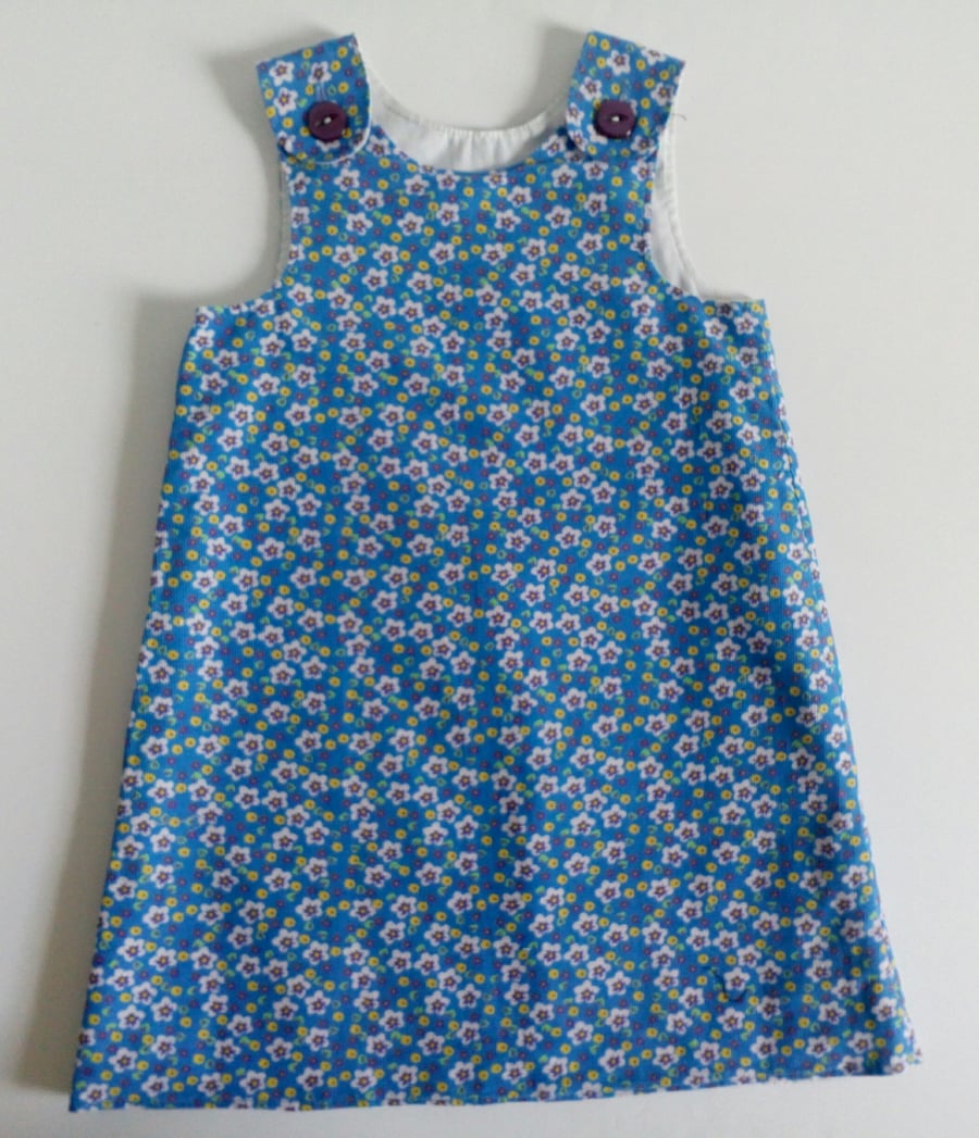 Dress, Age 3 years, A line dress, floral print needlecord, pinafore, flowers