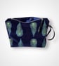 Peacock Makeup Bag, Hand Printed Velvet Cosmetic Bag, Midnight Blue Travel Pouch - Image 5