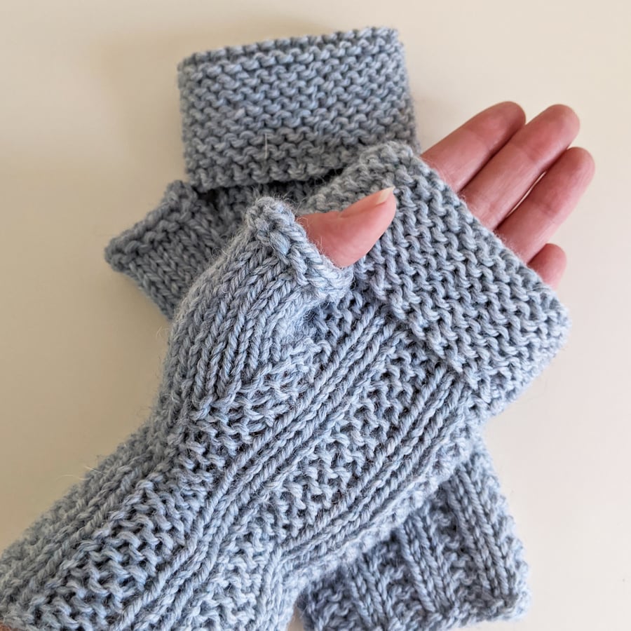 Fingerless Gloves Mitts Wrist Warmers in Pale Blue