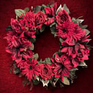 Luxury Deep Red Rose, Gerbera & Amaranthus Door Wreath — Bold, Dramatic & Handma