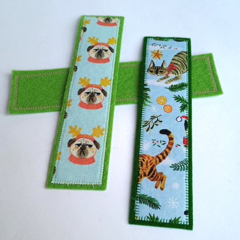 Grumpy Christmas themed Bookmark - Dogs with antlers or Stalking Cats