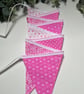 Handmade Fabric Bunting 8 Flags in Bright Pink & White Floral Patterns - Image 2