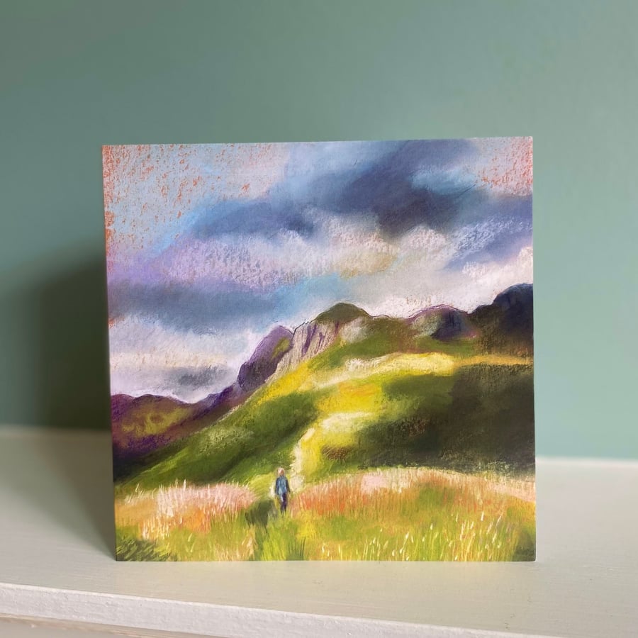 Landscape greeting card - Lake district card, the Langdales, hills card 