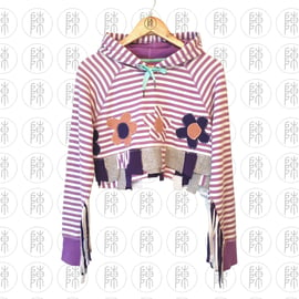Tek Gear Lilac And White Stripe Rework Upcycle Daisy Flower Hoodie