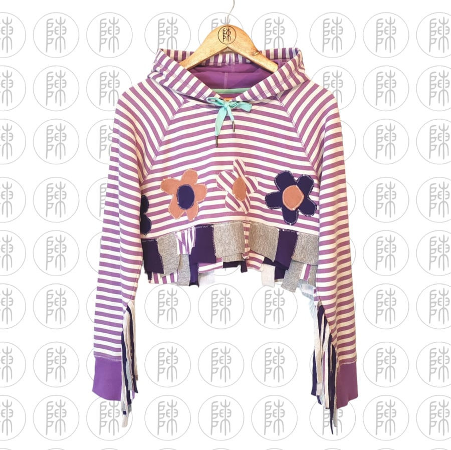 Tek Gear Lilac And White Stripe Rework Upcycle Daisy Flower Hoodie