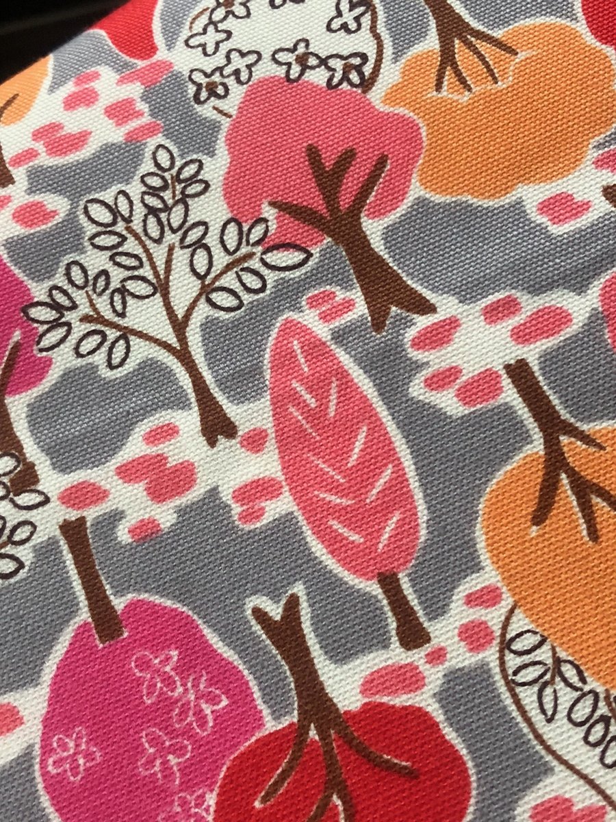 1m Japanese Cotton Trees Fabric - Pink, Orange, Grey, 