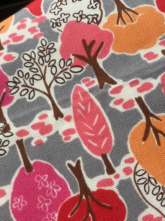 1m Japanese Cotton Trees Fabric - Pink, Orange, Grey, 