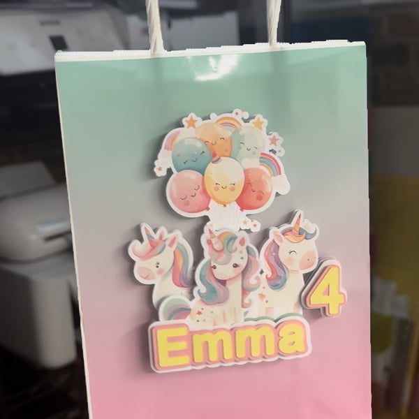 6 Personalised Unicorn party bags