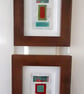 Pretty Patterned Teal Turquoise Green Red Handstitched Geometric Small Artworks - Image 8