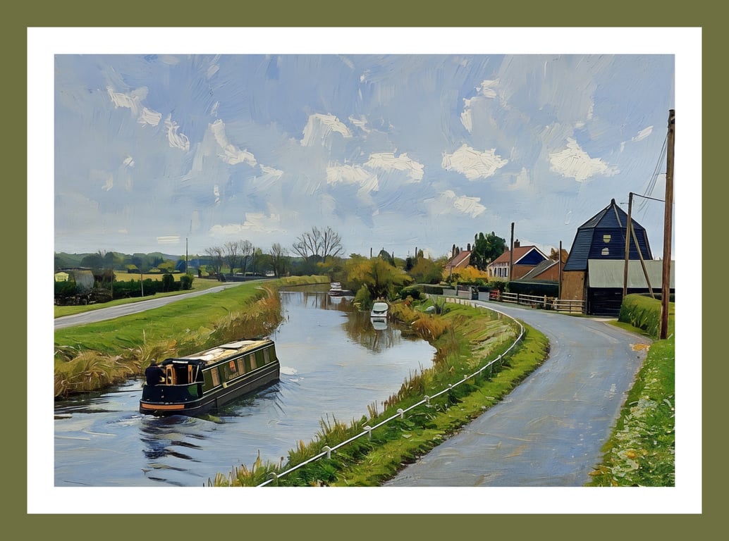 Narrow Boat On The Fens Norfolk Autumn Time Greeting Card A5