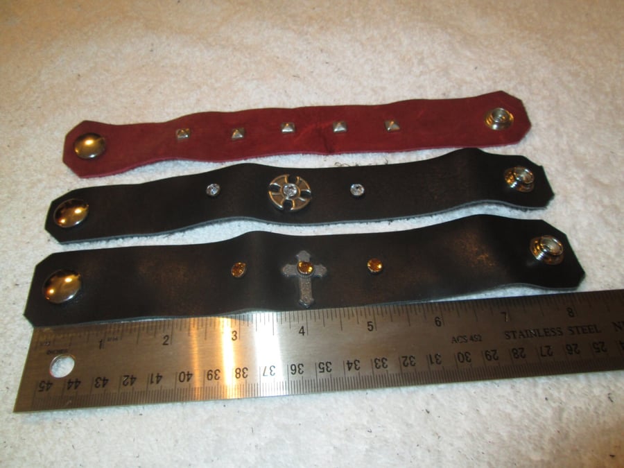 Bundle of (3) Decorative Leather Wristbands (7.5" circ) - FREE SHIPPING