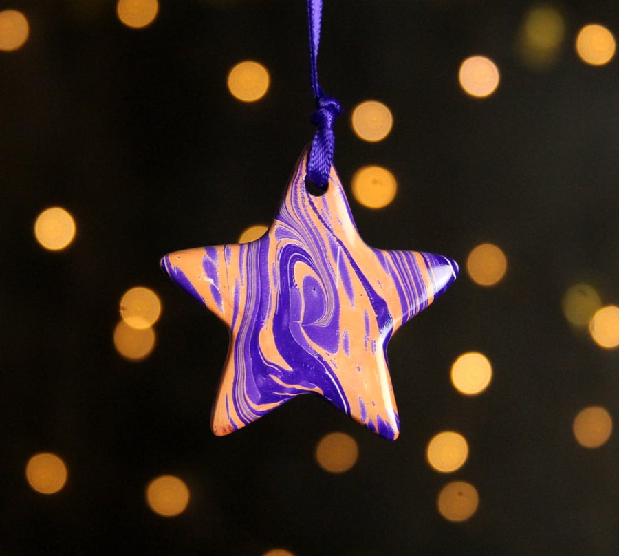 Marbled ceramic star decoration purple coral 