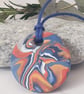 Handmade multi coloured polymer clay round pendant - Image 1