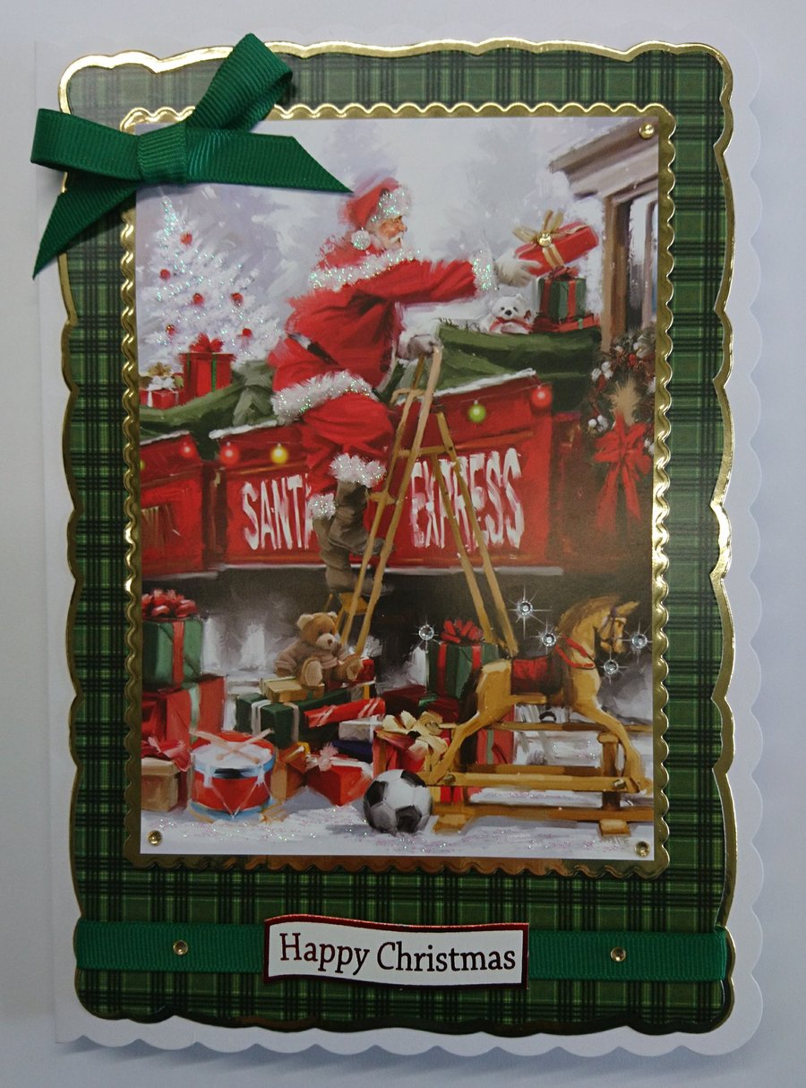 Christmas Card Santa Express Toy Train Happy Christmas 3D Luxury Handmade Card