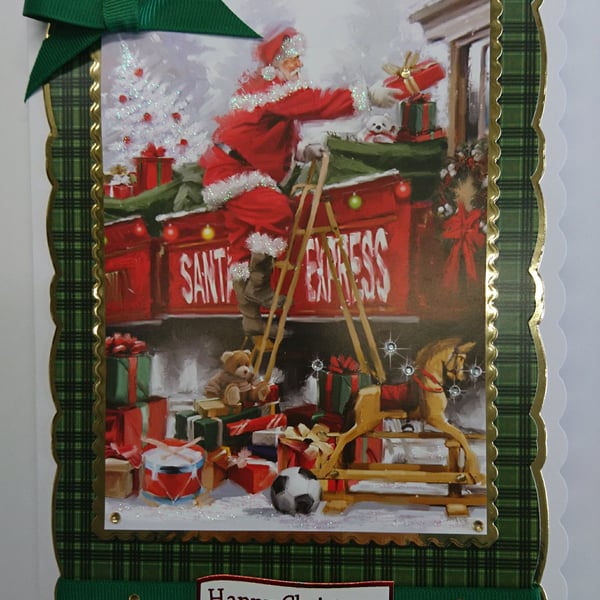 Christmas Card Santa Express Toy Train Happy Christmas 3D Luxury Handmade Card