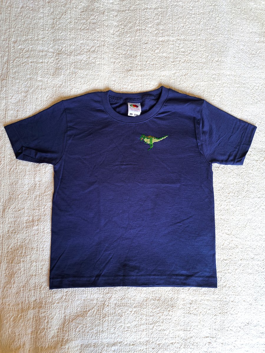 Dinosaur, T-rex, T-shirt, age 3-4 years, hand embroidered