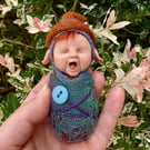 Pixie baby, hand sculpted polymer clay baby pixie, needle felted pixie baby