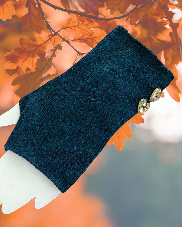 Teal Fingerless Gloves. Women's Wrist Warmers. Fingerless Button  Mitts. 