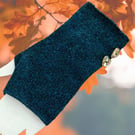 Teal Fingerless Gloves. Women's Wrist Warmers. Fingerless Button  Mitts. 