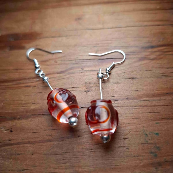 Red & Clear glass bead Christmas Dangle Earrings 