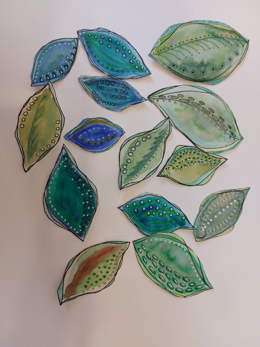 14 Hand Drawn and Painted Leaves Ideal Ephemera Cards or Junk Journals