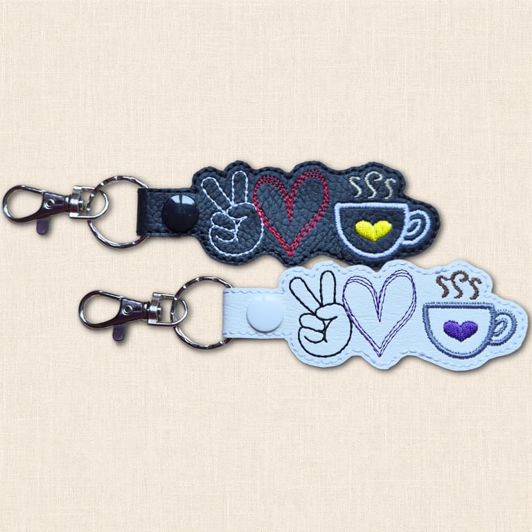 Coffee Keyring - Peace Love Coffee Faux Leather Bag Charm
