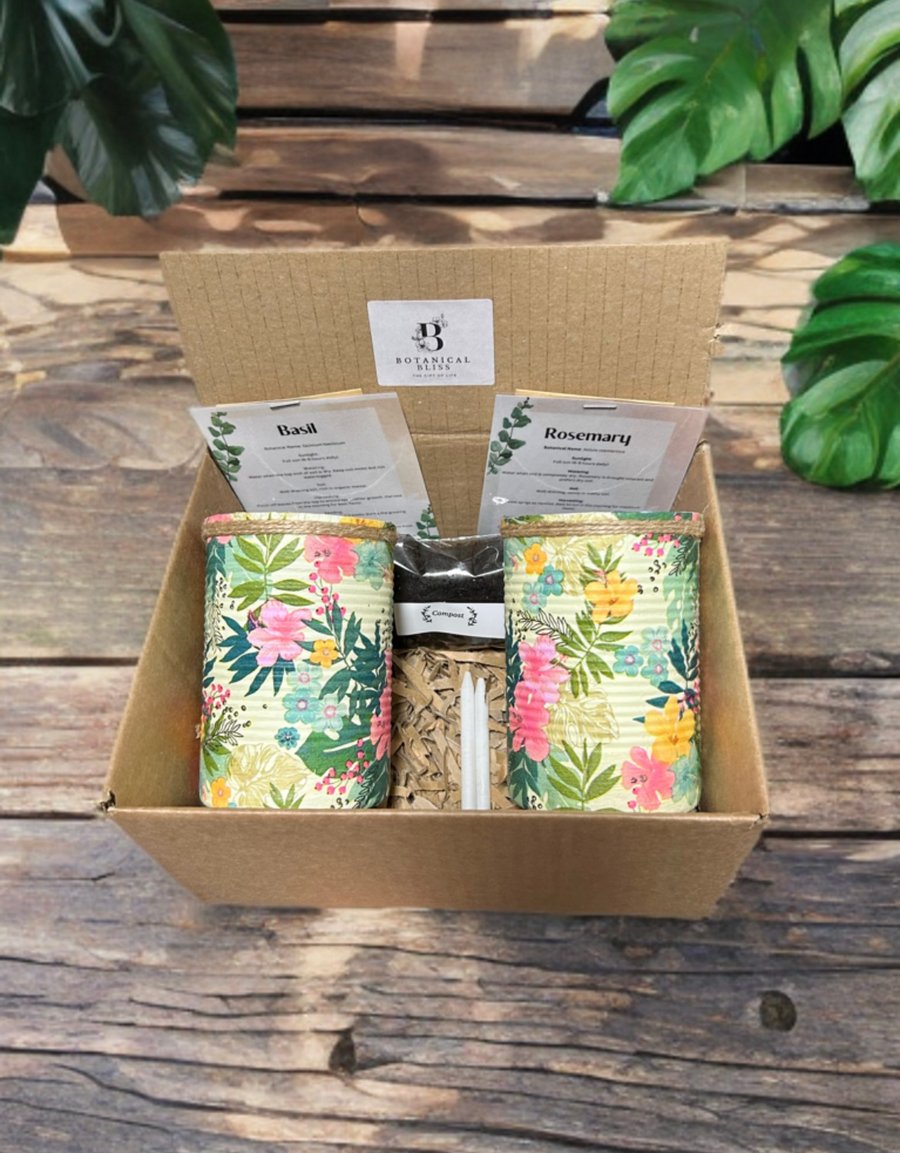 Grow your own herbs gift set indoor house planters sage green tropical pots