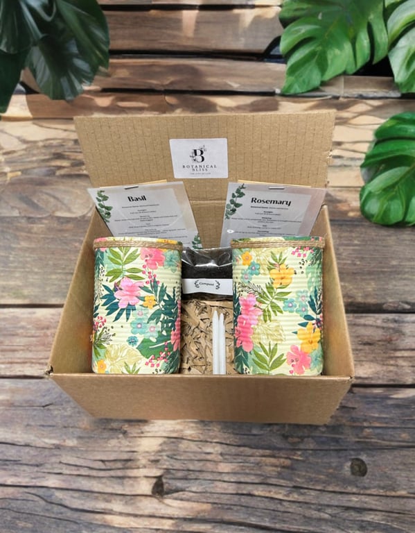 Grow your own herbs gift set indoor house planters sage green tropical pots