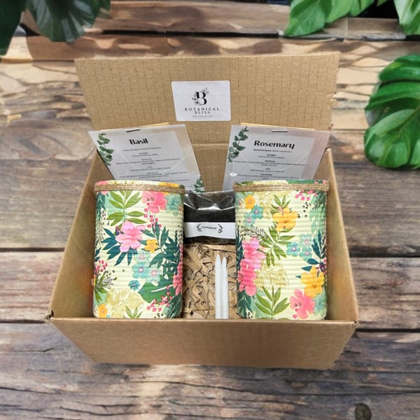 Grow your own herbs gift set indoor house planters sage green tropical pots