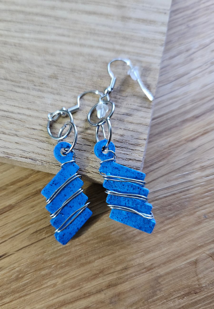 Blue resin earrings with wire unique and ideal for small  gift for mom 