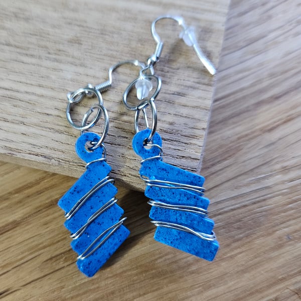 Blue resin earrings with wire unique and ideal for small  gift for mom 